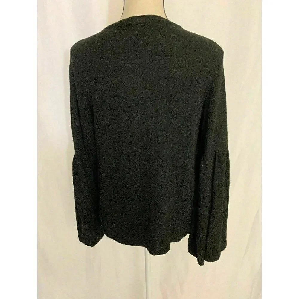 Zara Womens Solid Black Crew Neck Long Sleeve Sweater Top Viscose Elastane Small